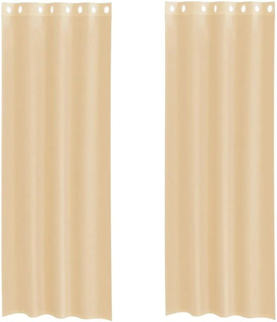 vidaXL Voile Vorhänge mit Ösen, 2er-Set, Sandfarbe, semi-transparent, Breite: 140 cm, Höhe: 260 cm - Bild 1