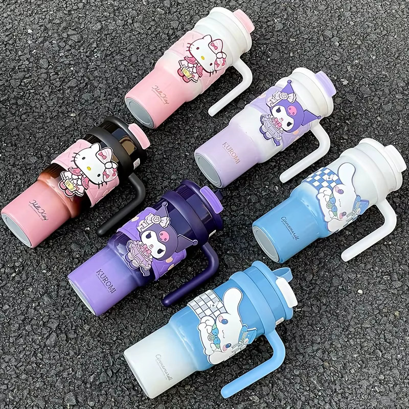 Sanrio Hello Kitty Edelstahl-Isolierbecher in Weiß und Pink, 900 ml, tragbarer Kaffeebecher und Wasserbecher - Bild 3