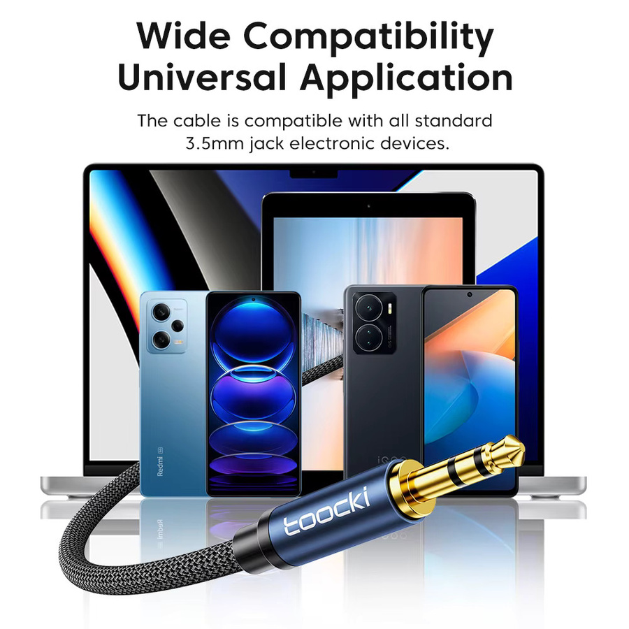 Toocki 3,5-mm-Audio-Verlängerungskabel Grau mit Mikrofon-Unterstützung für Huawei, Xiaomi und Redmi - Bild 2