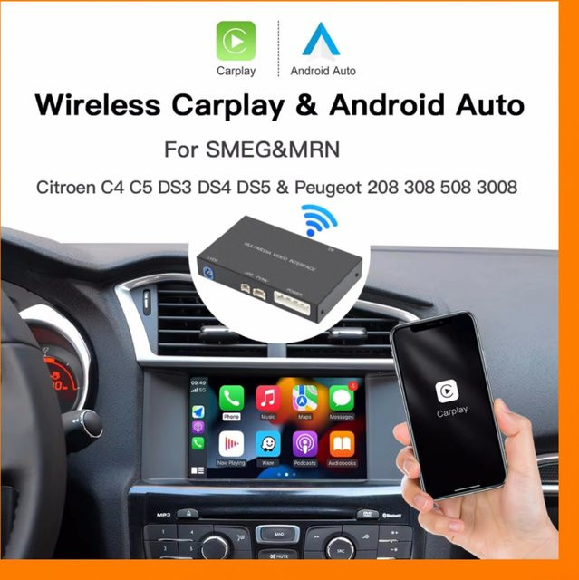 Anyfar Bildschirm-Upgrade-Decoder-Box für Peugeot und Citroen mit 7 Zoll Display, SMEG/MRN-System Nachrüstkit mit CarPlay und Android Auto, Schwarz - Bild 1