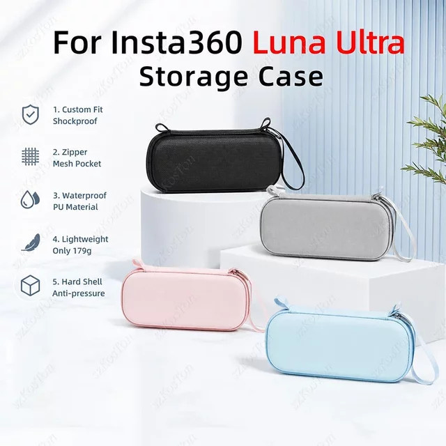 SZKOSTON Wasserdichte und stoßfeste PU-Tragetasche für Insta360 Luna Ultra Handheld Gimbal Kamera Zubehör in Schwarz - Bild 1