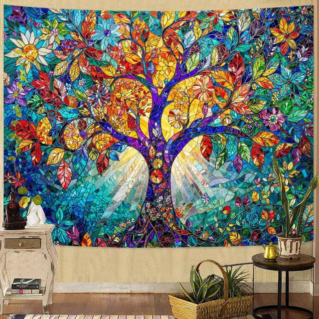 Boho Baum des Lebens Wandteppich von JMG Household Supplies mit Sonnenblumen und Mandala-Design in Mehrfarbig, Breite: 70 cm, Höhe: 100 cm - Bild 1