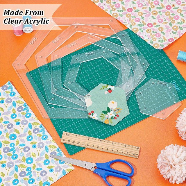 5-teiliges Sechseck-Quilt-Schablonen-Set aus transparentem Acryl für Handquilten und Stickerei, Größen: 2, 3, 4, 5 und 6 Zoll - Bild 1