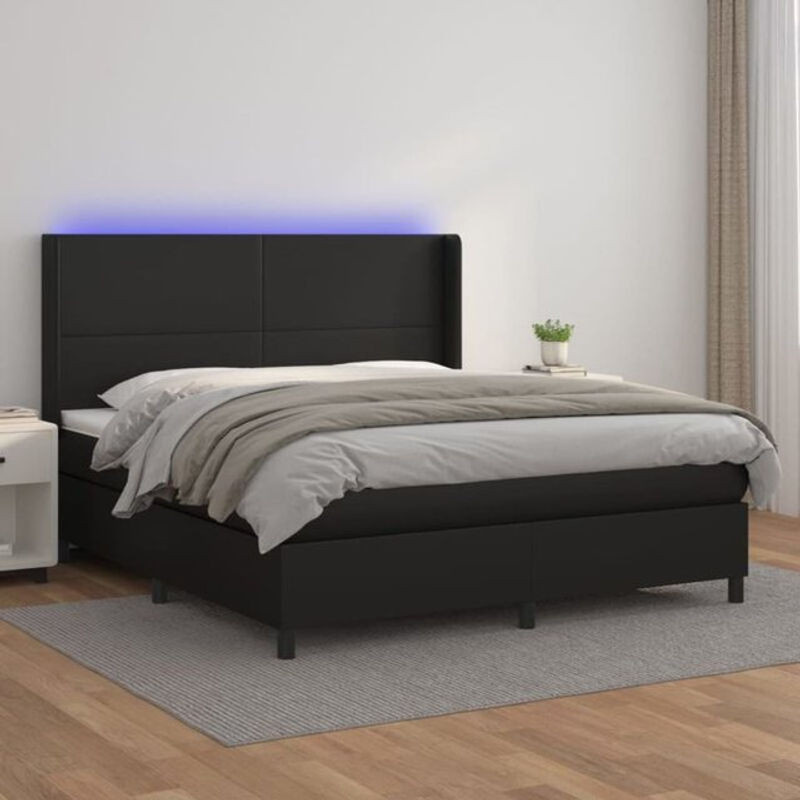 Vidaxl Boxspringbett mit Matratze aus Kunstleder in Schwarz, B/T/H: 160 x 200 cm - Bild 1