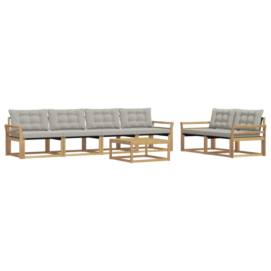 vidaXL Outdoor-Sofagarnitur 7-teilig in Weiß-Hellgrau aus massivem Akazienholz mit Textilene-Bezug und Polstern - Bild 2
