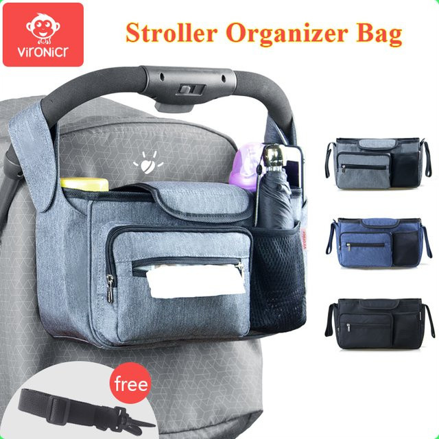 VIRONICR Baby Kinderwagen Organizer in Schwarz als multifunktionale Tasche für Windeln und Zubehör - Bild 1