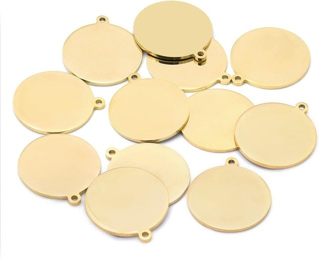 Anhänger Edelstahl, vergoldet, rund, 10 mm, Unisex - Bild 1