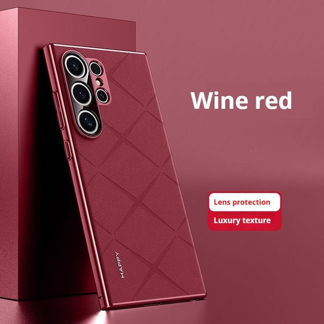 Luxuriöse Handyhülle aus Kunstleder und galvanisierter harter PC-Schale für Samsung Galaxy S25 Ultra Plus, S24 Ultra und S24 in Rot - Bild 1