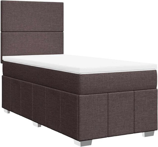 vidaXL Boxspringbett mit Matratze Dunkelbraun B/T: 90 x 200 cm, Hybrid-Konstruktion mit Taschenfederkern und Stoffbezug - Bild 1