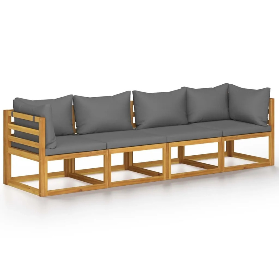 vidaXL 4-Sitzer-Gartensofa L-Form aus Akazienholz mit grauen Polstern und Kissen - Bild 2
