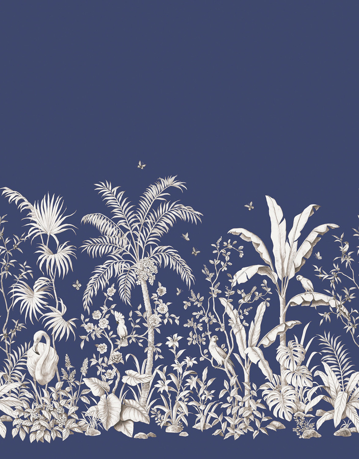Nobilis Mural Papillons MHP70 Wandtapete mit floralem Motiv und Schmetterlingen in Blau, Vinyl, Matt, Breite: 350 cm, Höhe: 68,5 cm - Bild 1
