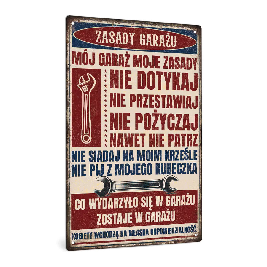 Putuo Decor Vintage Metallblechschild ZASADY GARA Yngu MÓJ GARA Yng MOJE ZASADY Wandkunst für Garage und Männerhöhle in Mehrfarbig - Bild 2