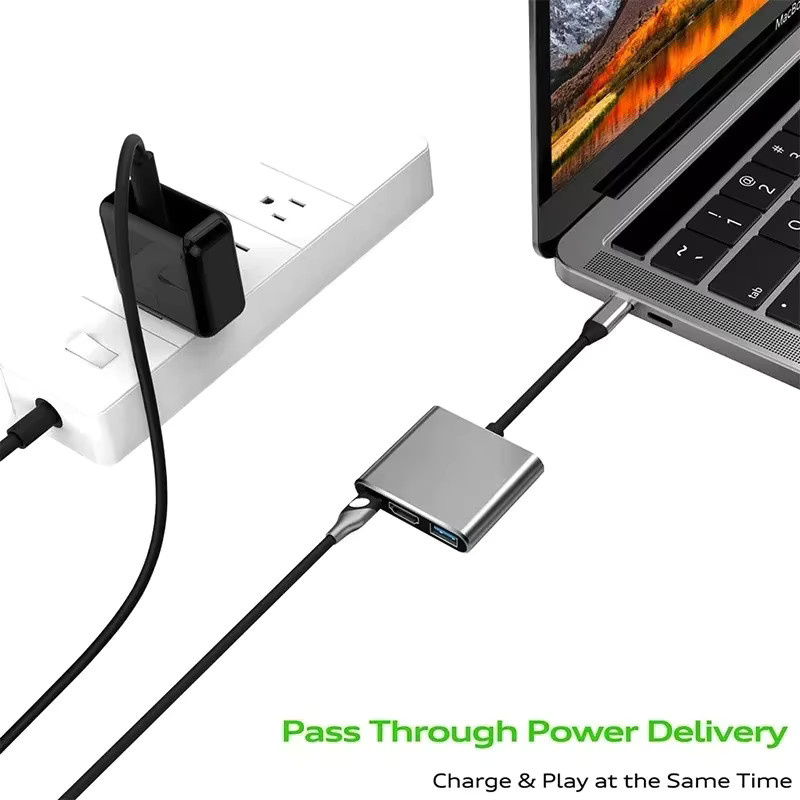 KEBIDUMEI 3-in-1 USB-C-Hub in Silber mit HDMI 4K 60Hz und 100W PD Schnellladefunktion für MacBook, Computer und Smartphone - Bild 4