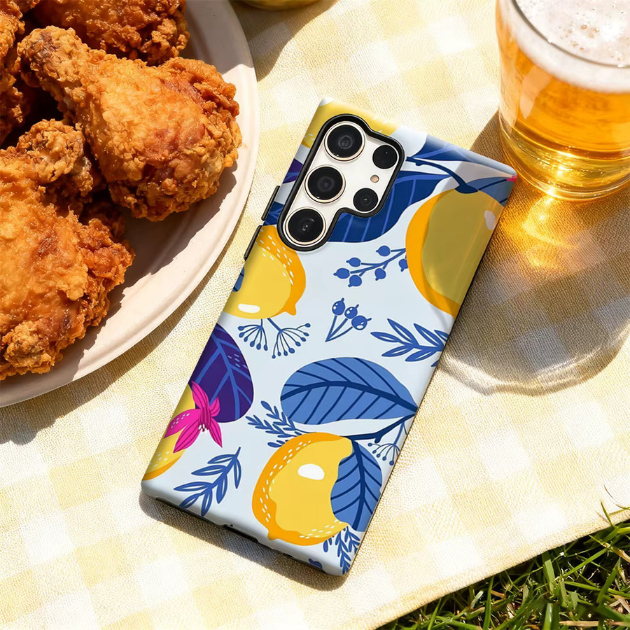Potdemiel Handyhülle mit Zitronen- und Blumenmuster für Samsung Galaxy S25 Ultra, S24 und S23 Ultra Plus, glänzende doppellagige Rückseite, multicolour - Bild 4
