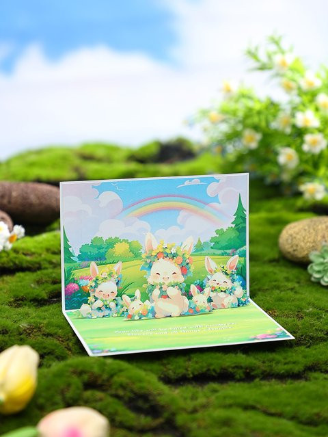Opjoys 3D Osterhasen-Popup-Karte aus Papier in Mehrfarbig mit floralem Design - Bild 1