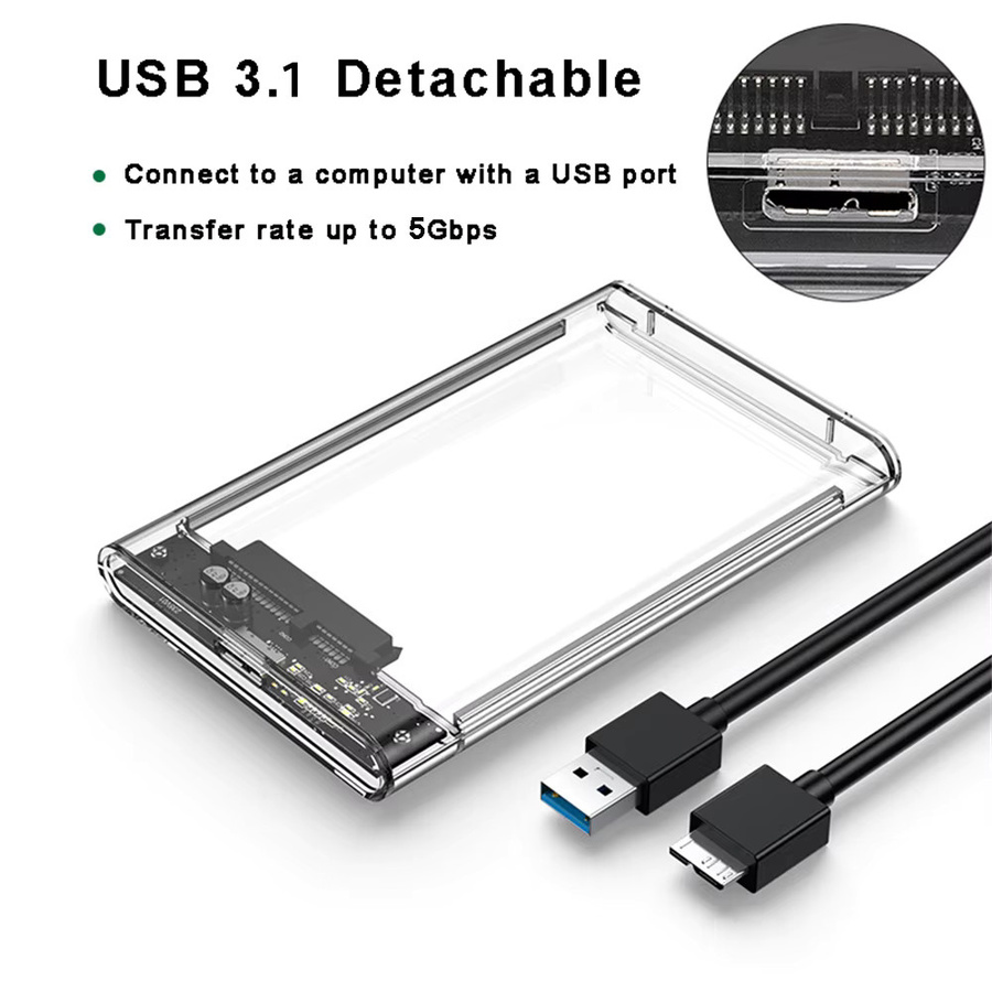 Congdi Externes Festplattengehäuse 2,5 Zoll für HDD und SSD, Transparent, USB 3.1 Micro-B zu SATA III, kompatibel mit bis zu 4 TB - Bild 2