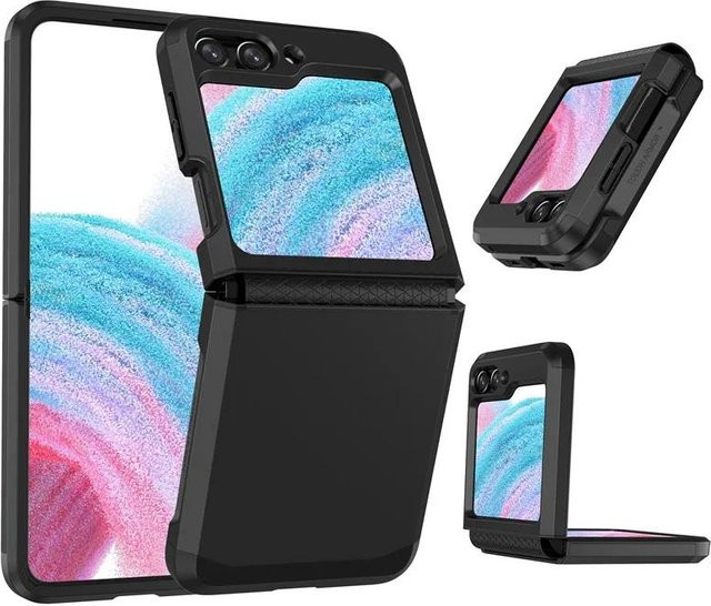 Samsung Galaxy Z Flip 6 Armor Hülle mit elastischem Riemen und Scharnierabdeckung, Schwarz, kompatibel mit Samsung Galaxy Z Flip 3, 4, 5 und 6 - Bild 1