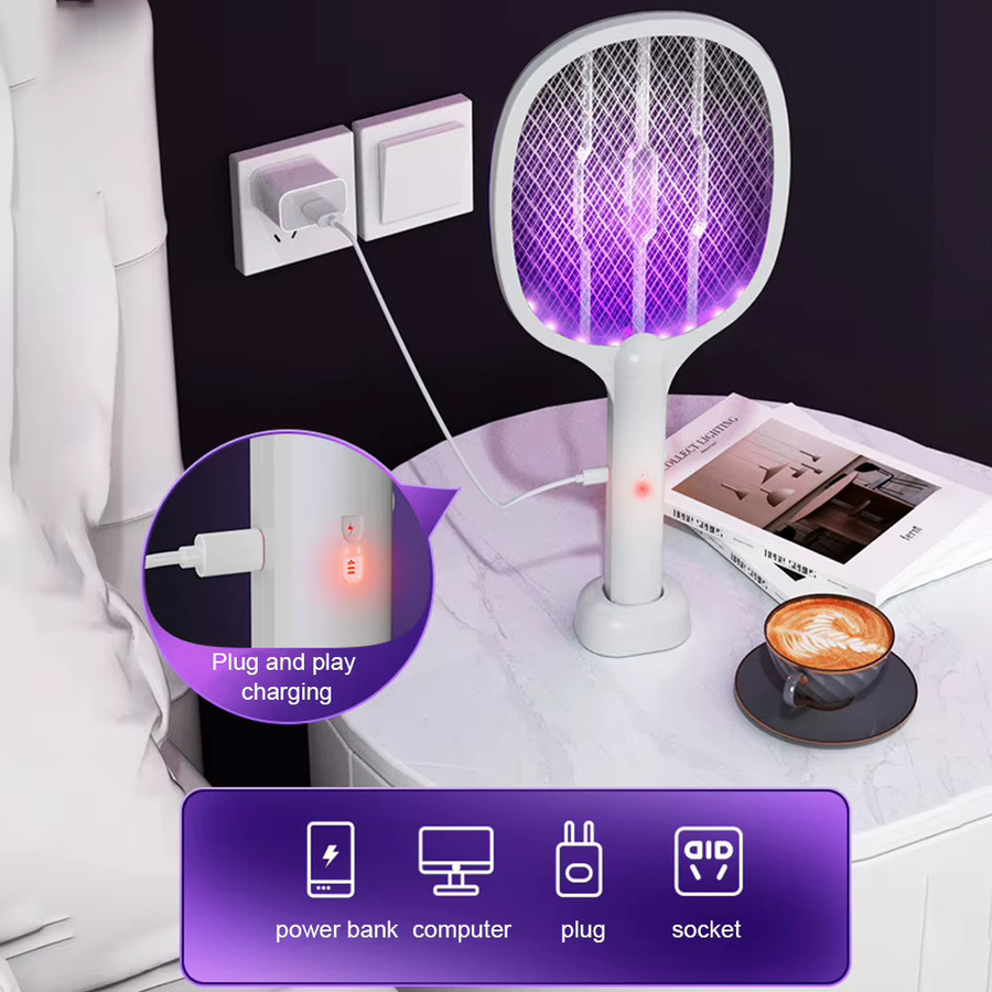 ANENG 2-in-1 Elektrische Mückenklatsche in Weiß mit 3000 V und USB-Wiederaufladung - Bild 4
