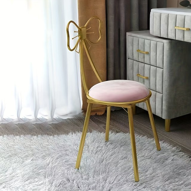 Ergonomischer Ankleidehocker von LIUSHADUOLA in Pink und Grau, moderner Make-up-Hocker mit Sitzkissen für Home-Office und Erwachsene - Bild 1