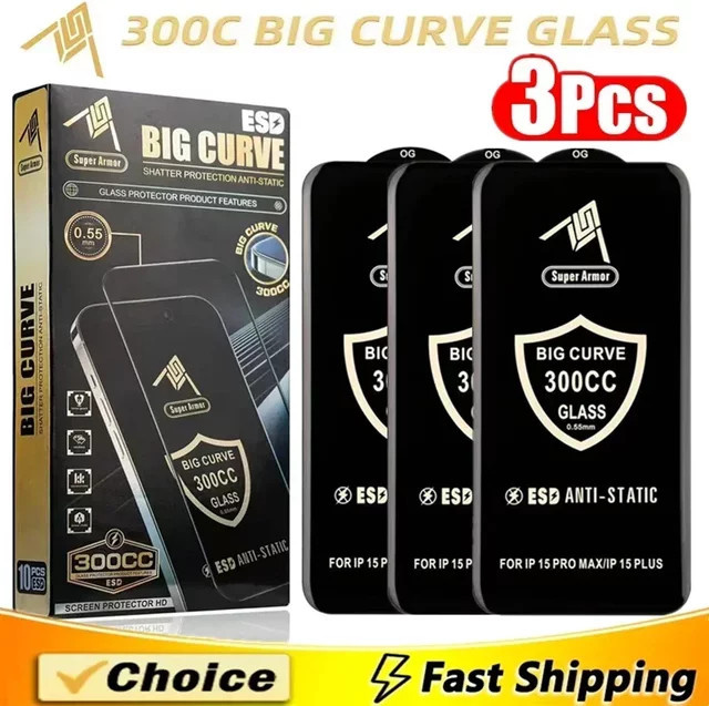 Arvin 300CC Big Curve ESG Anti-Statisch Panzerglas für iPhone 16 15 14 13 12 11 Pro Max Plus und iPhone XR X XS in Transparent - Bild 1