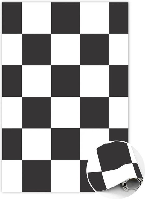 Tulup Teppich Schachbrett Design in Schwarz, rechteckiger Vinyl-Teppich, B: 150 cm, L: 225 cm - Bild 1