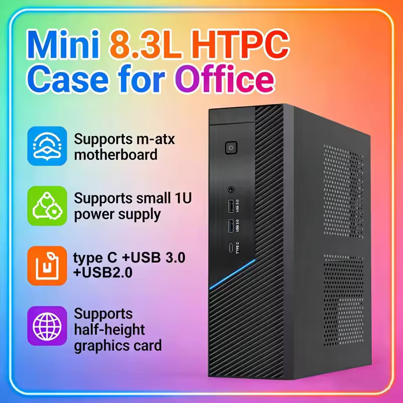 T.F.SKYWINDINTL Chassis Mini Desktop-HTPC-Gehäuse in Schwarz mit Unterstützung für M-ATX-Motherboards und 1U-Netzteil, Volumen: 8,3 l - Bild 3