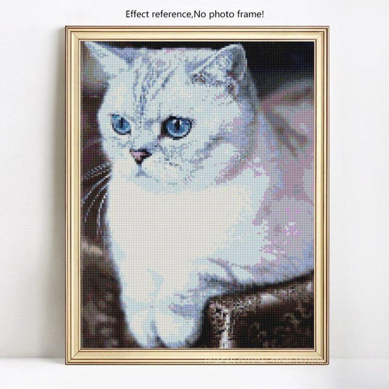 FIYO Diamond Painting Set Katze Tierprint als Stickerei für Hobby und Handwerk, Weiß, B: 30 cm x H: 20 cm - Bild 1
