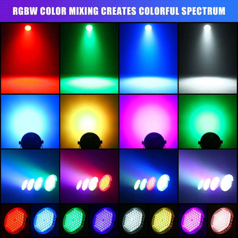 U'King 4er Set RGBW LED Par Licht 120W mit 60 LEDs, Flache Bühnenbeleuchtung mit DMX und Fernbedienung, Schwarz, Multicolour Effekt für DJ, Party, Hochzeit und Disco - Bild 2