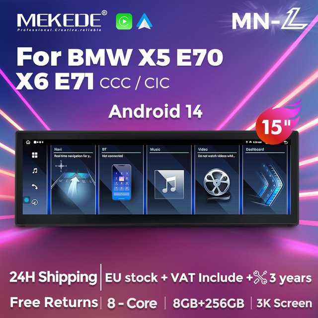 MEKEDE 15-Zoll Multimedia Player mit Carplay und Android Auto für BMW X5 E70 X6 E71 2007-2013 CCC CIC System, 3K QLED HD Display, Schwarz - Bild 1