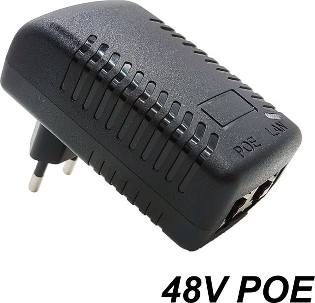 JIENUO 48V PoE Netzteil Adapter mit EU/US-Stecker in Schwarz für CCTV Sicherheitsüberwachung, Ethernet IP Kameras, PoE Injektoren, NVR und Router - Bild 1