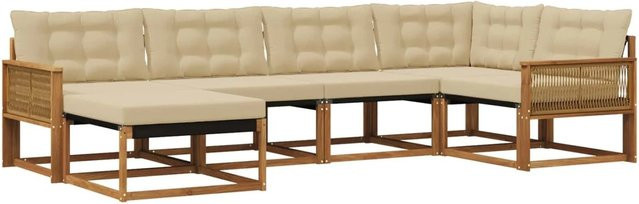 vidaXL Outdoor-Sofagarnitur L-Form aus Akazienholz in Braun und Beige mit 6 Teilen, Polster-Gartenmöbel-Set mit Textilene-Bezug und Kissen - Bild 1