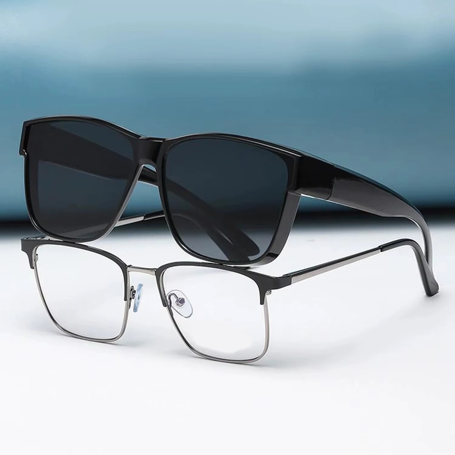 KAIGOTOQIGO Fitover-Sonnenbrille, Wrap Around Square, Vollrand, Schwarz, Kunststoff - Bild 4
