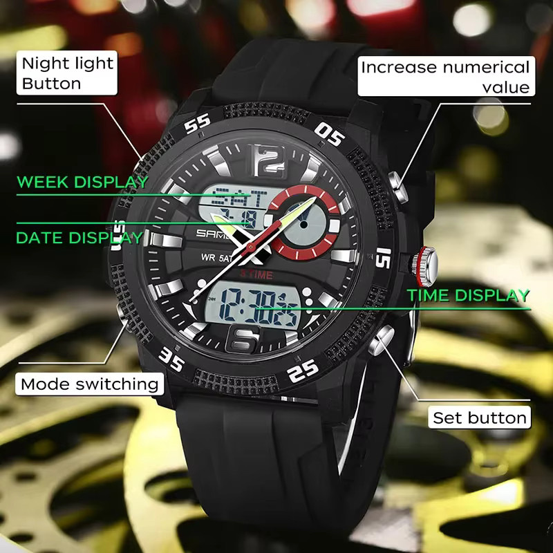 SANDA Armbanduhr, Digitaluhr, Quarz, Kunststoff, Silikon, Schwarz, Herren - Bild 2
