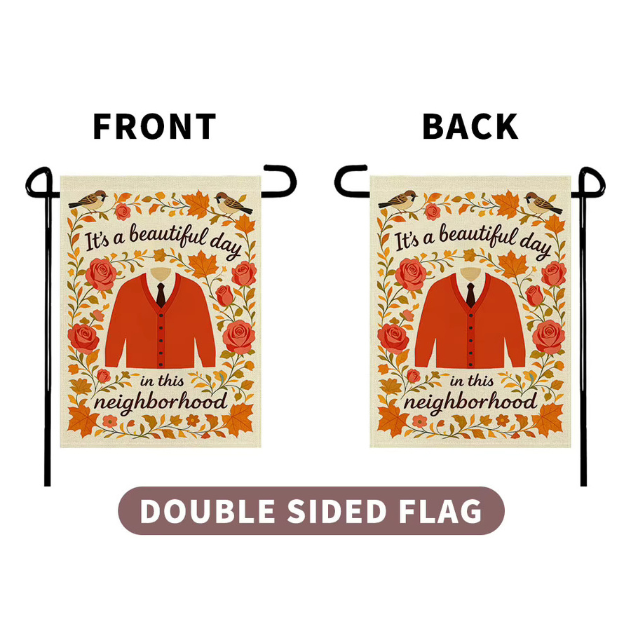 Gartenflagge RoarGosh mit Aufschrift Have a Wonderful Day in herbstlichem Design mit orangefarbener Strickjacke und Blumen - Bild 5