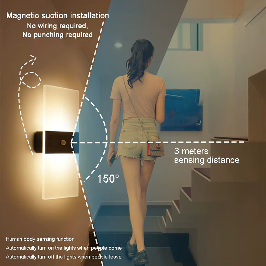 YooE LED-Wandleuchte mit Bewegungserkennung in Weiß, batteriebetrieben mit Touch-Schalter und warmweißem Licht, modern und rechteckig für Wohnzimmer und Schlafzimmer - Bild 4