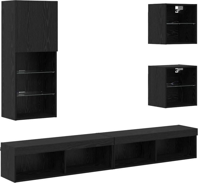 vidaXL TV Wand-Einheiten mit LED-Beleuchtung in Schwarz und Eichen-Optik, 5-teiliges Set für dein Wohnzimmer - Bild 1
