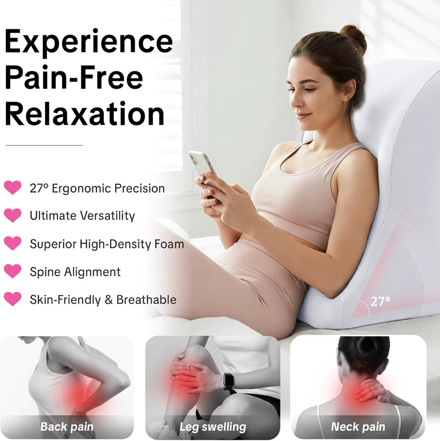HEHUAI HT Ergonomisches Keilkissen aus Memory-Schaum mit 27 Grad Neigung zur Nacken- und Unterstützungshilfe in Grau und Weiß - Bild 3
