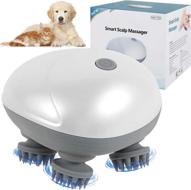 Elektrisches Handheld-Haustier-Massagegerät mit 4 Massageköpfen, 3 Modi, USB-wiederaufladbar und wasserdicht, Farbe: Silber - Bild 1