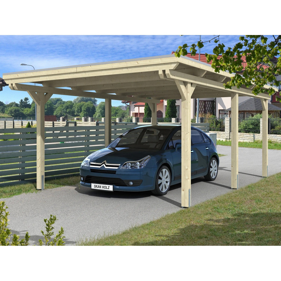 Skan Holz Carport Emsland aus Fichten-Leimholz in Beige mit flacher Dachform, Breite: 404 cm, Tiefe: 604 cm, Höhe: 242 cm - Bild 2