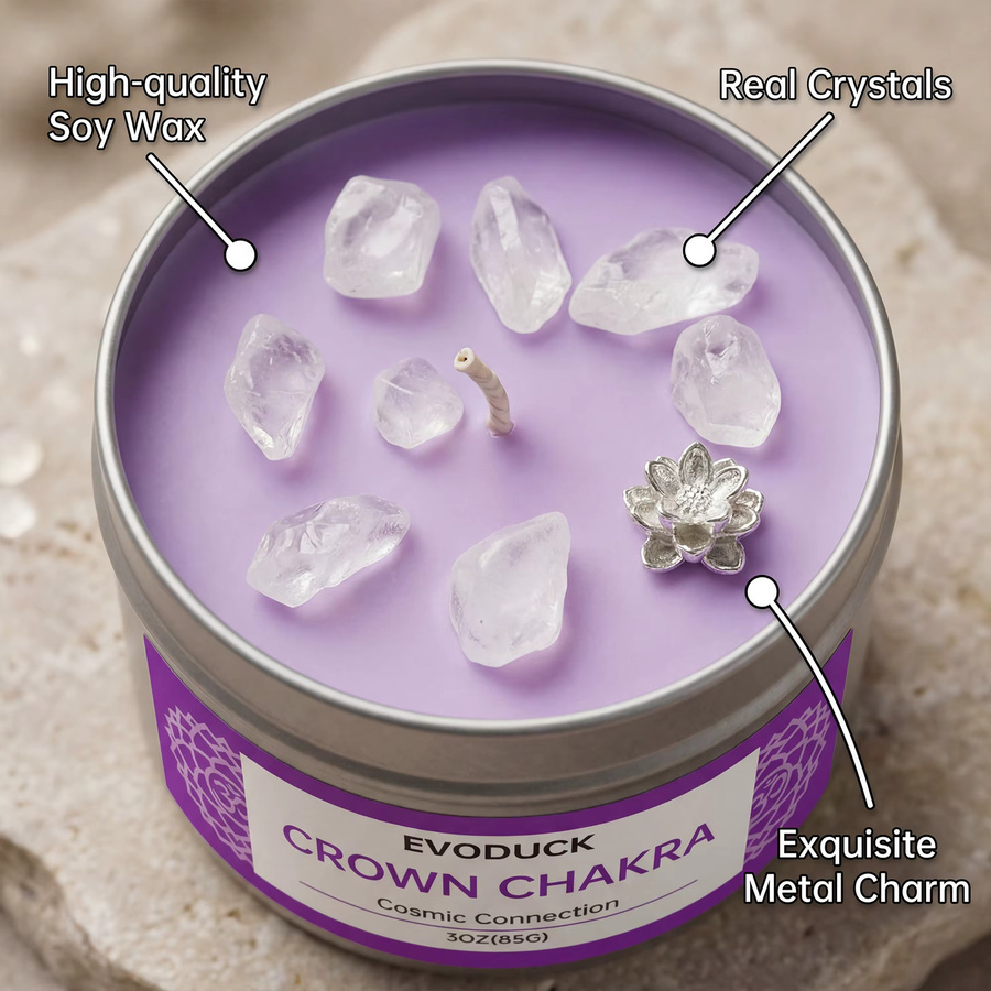 EVODUCK Kronen-Chakra Duftkerzen mit Sandelholz-Duft in lila Geschenkbox für Damen und Herren - Bild 2