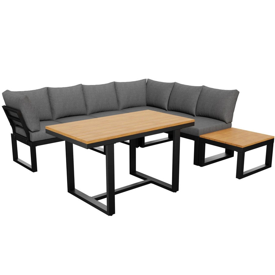 okwish Gartenmöbel Lounge Set in Grau mit Ecksofa, Couchtisch und Tisch aus Metall und wetterfesten Polstern - Bild 2