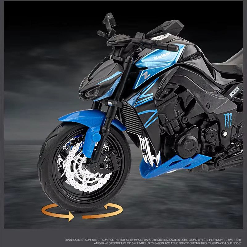 MAKEDA Kawasaki Ninja Z1000 Motorrad Modell, 1:12, Metall, Grün, mit Sound und Licht - Bild 3