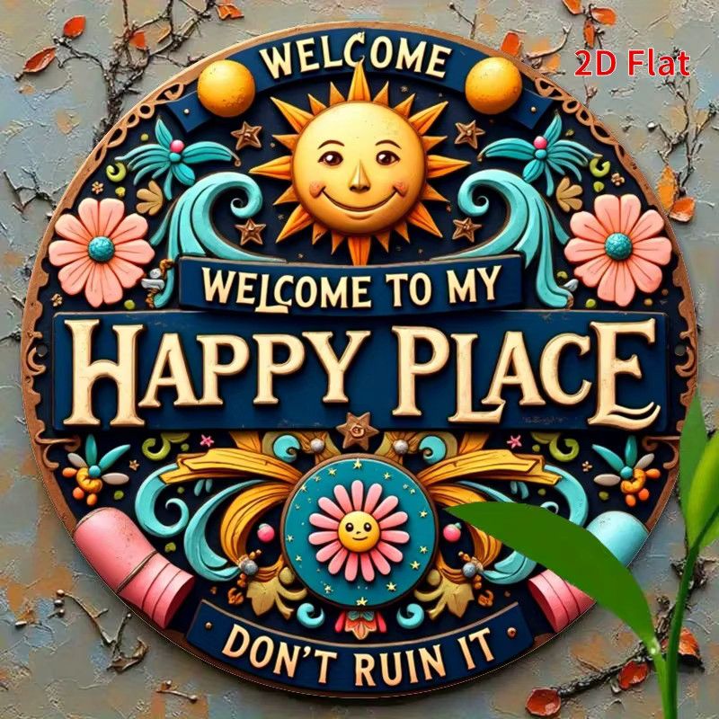 Rundes Vintage-Eisenschild Potdemiel Welcome to My Happy Place in Multicolor - Bild 4