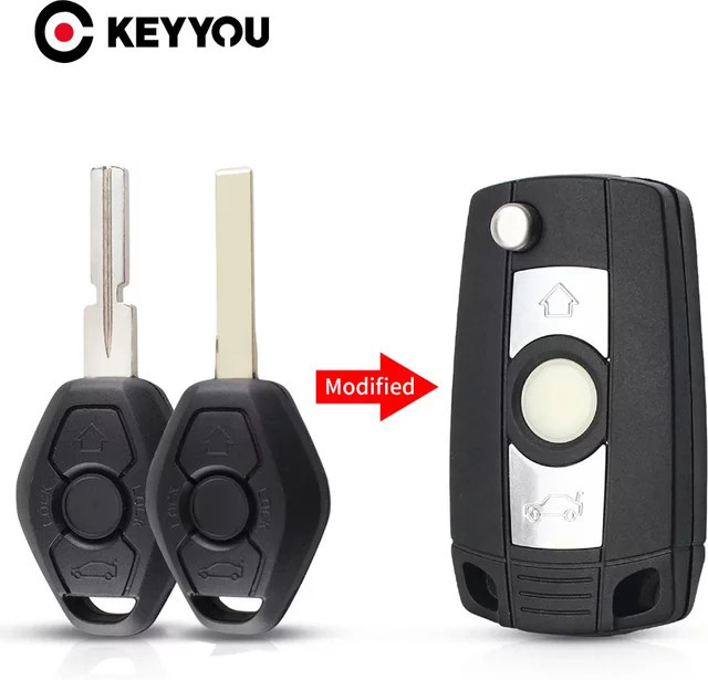 KEYYOU Modifizierte Fernbedienung Flip Schlüssel Shell mit 3 Tasten für BMW E46 E36 E38 E39 E83 E53 Z3 Z4 X3 X5 325i 3 5 7 Serie, Farbe: Schwarz - Bild 1