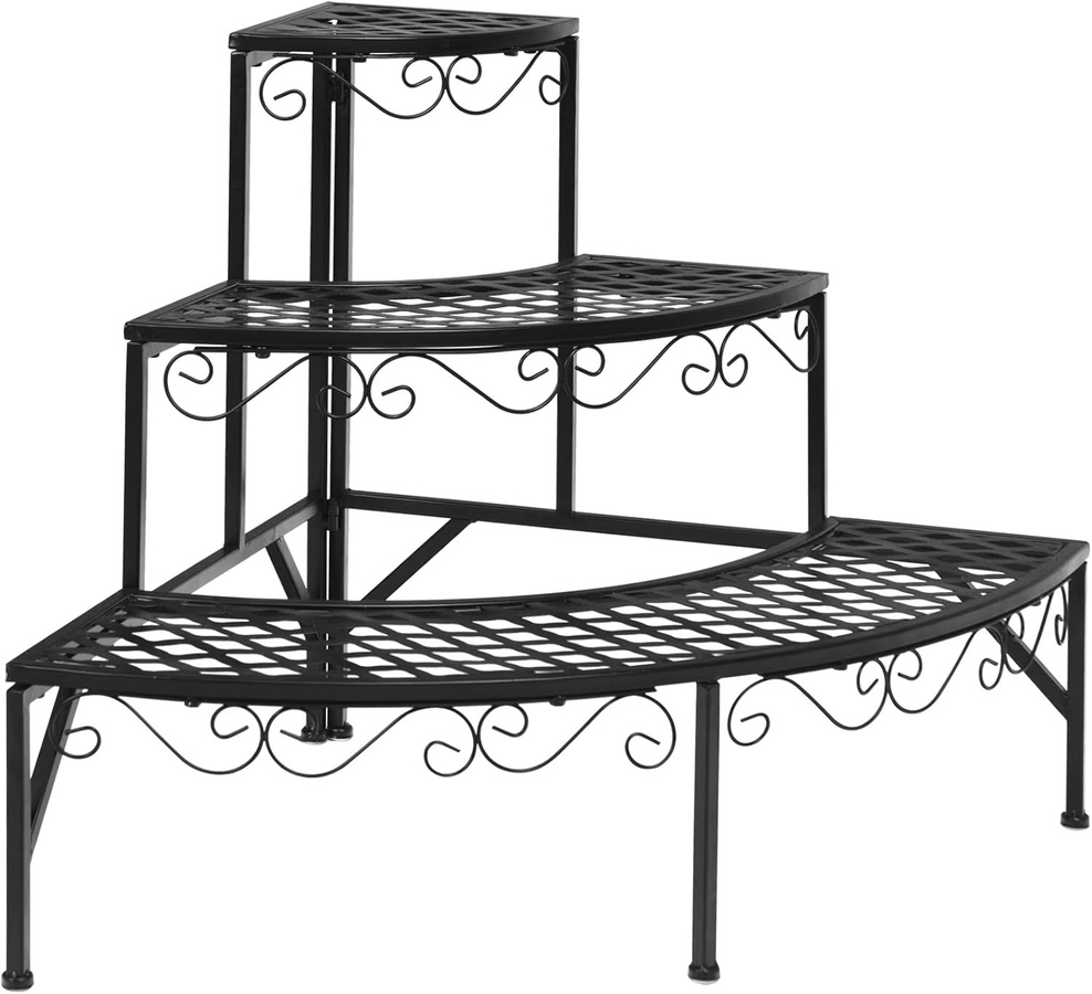 GOFLAME 3-stufige Blumentreppe aus Metall in Schwarz für Garten, Balkon und Terrasse, Pflanzenständer mit B/T/H: 61,0 x 21,0 x 3,0 cm - Bild 4