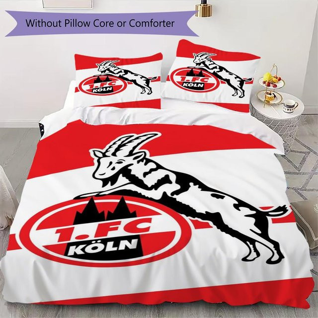 FC Köln Muster Bettwäsche Set mit Reißverschluss, Farbe: Weiß, B/H: 240 x 220 cm, Set bestehend aus 1 Bettbezug und 2 Kissenbezügen - Bild 1