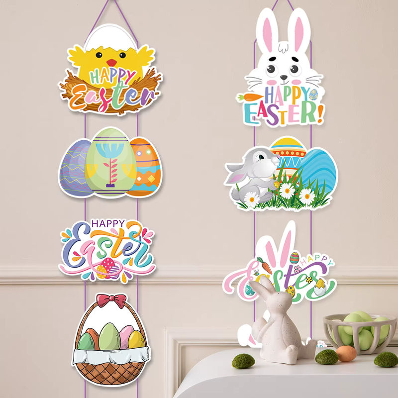 WEIGAO Hängendes Ostertürbanner mit Hasen und Karottenmuster aus Papier, Mehrfarbig - Bild 4