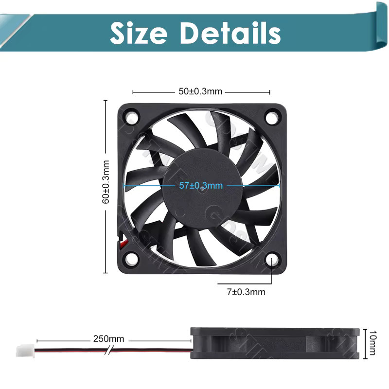 Gdstime Axial-Lüfter 6010 Dual Ball für PC-Gehäuse und CPU-Kühlung, Schwarz, B/T/H: 60 x 60 x 10 mm - Bild 5