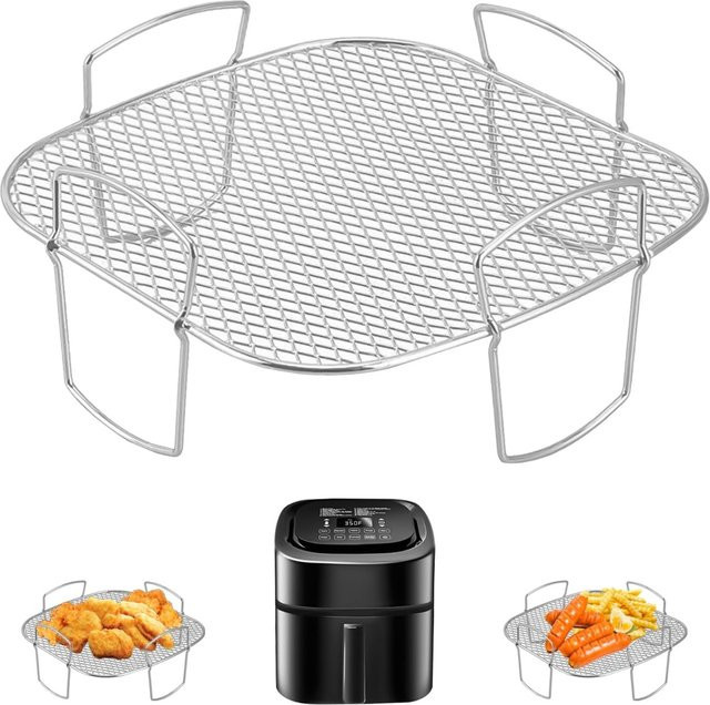 FEB.WIND Heißluftfritteusen-Korb aus Metall in Silber, Antihaft-Netzkorb-Set als Heißluftfritteusen-Einsatz und Drahtgitter für Dampfgaren und Bratwerkzeuge - Bild 1
