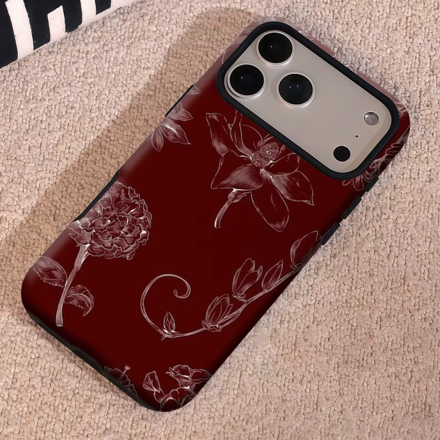 Potdemiel Handyhülle mit burgunderrotem Linienkunst-Blumenmuster für iPhone 17 16 15 14 13 Pro Max Plus, robuste magnetische Hülle - Bild 5